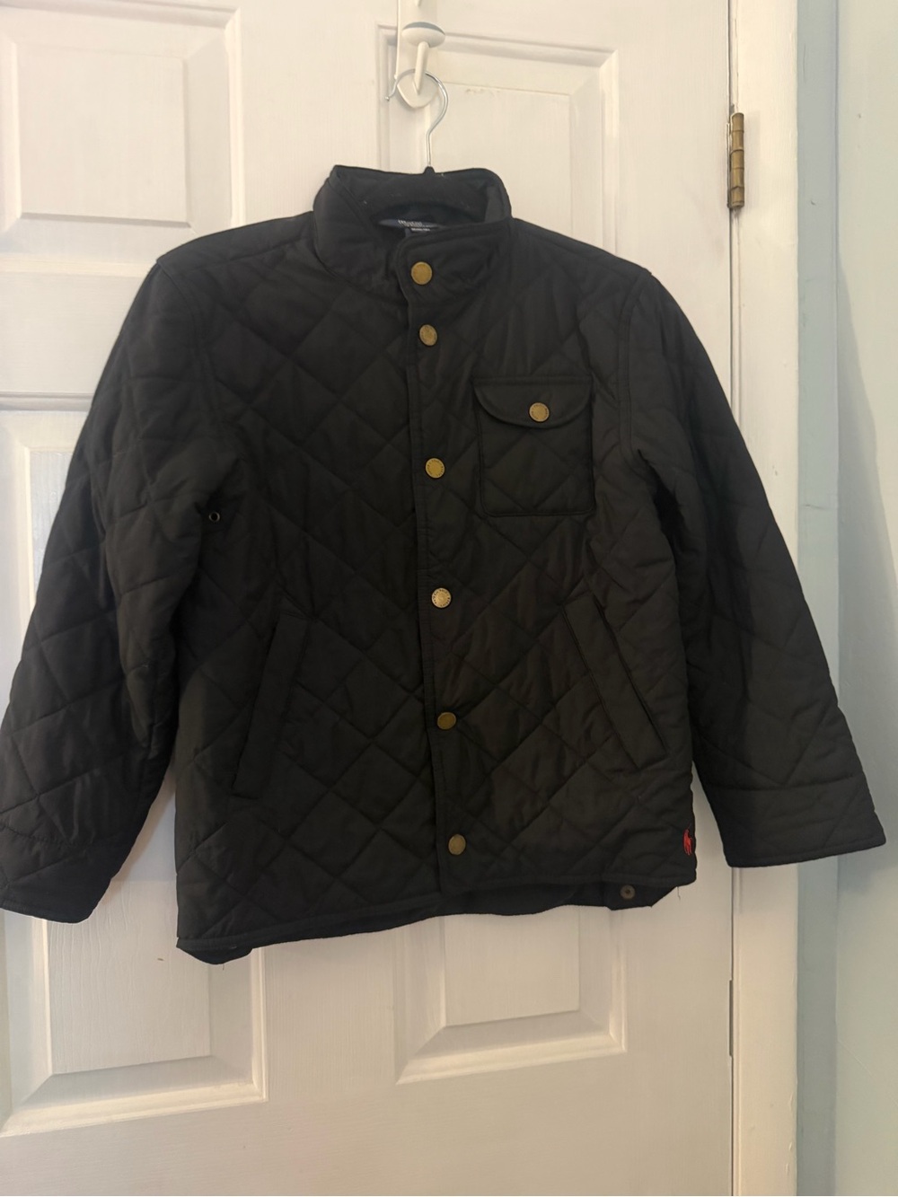 Polo Ralph Lauren Boys M 10-12 Black Quilted Jacket Brass Snap Coat